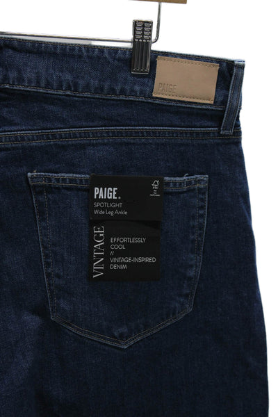 Paige Women Wide-Leg Jeans Blue High Rise Cotton Blend Inseam 28 Size 34