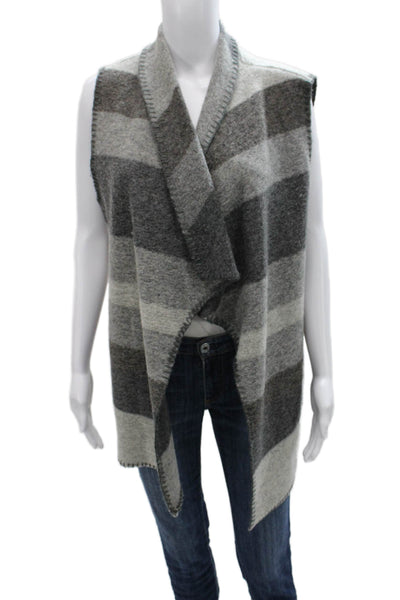 Max Studio Women Sleeveless Striped Wool Collared Vest Sweater Gray Size M
