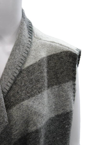 Max Studio Women Sleeveless Striped Wool Collared Vest Sweater Gray Size M
