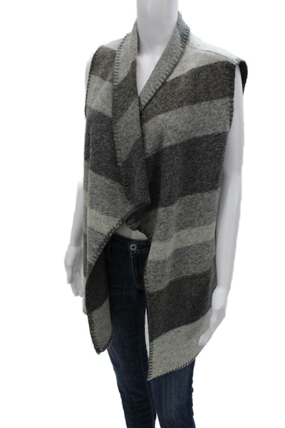 Max Studio Women Sleeveless Striped Wool Collared Vest Sweater Gray Size M