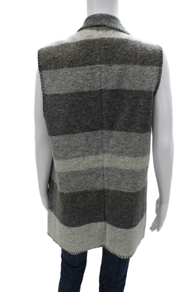 Max Studio Women Sleeveless Striped Wool Collared Vest Sweater Gray Size M