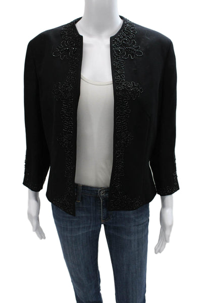 Escada Women Basic Jacket Black Wool 3/4 Sleeve Size 40