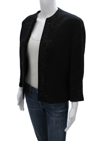 Escada Women Basic Jacket Black Wool 3/4 Sleeve Size 40