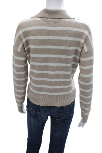 Nicole Miller Women Pullover Striped Collared Rayon Beige Long Sleeve Size S