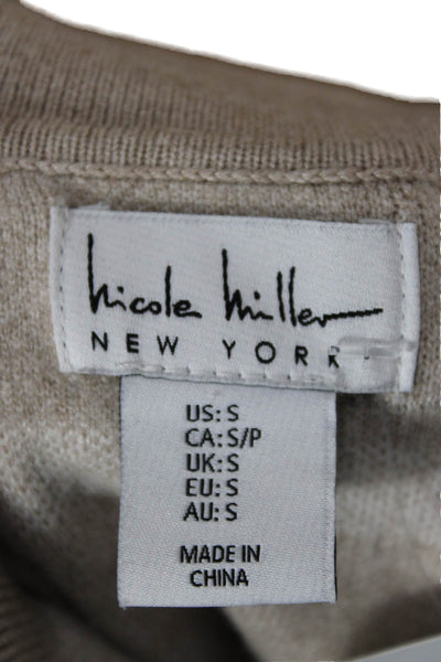 Nicole Miller Women Pullover Striped Collared Rayon Beige Long Sleeve Size S