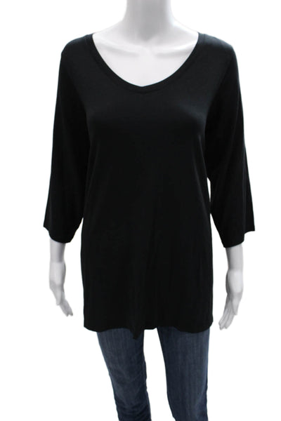 Tahari Womens Black V-Neck 3/4 Sleeve Tunic Pima Cotton Size 1X