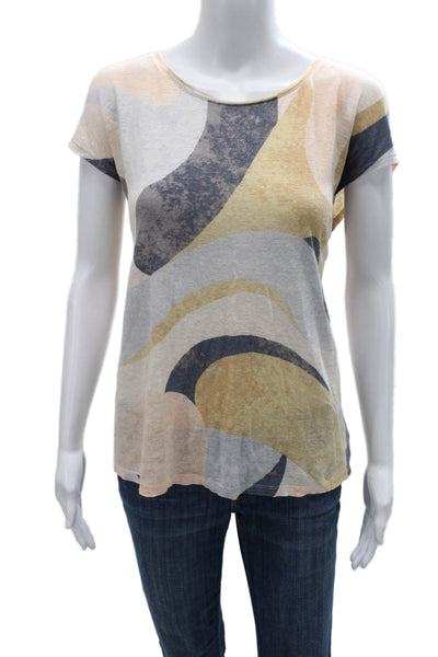 Rachel Zoe Women Linen Geometric Short Sleeve T-Shirt Multicolor Size XL