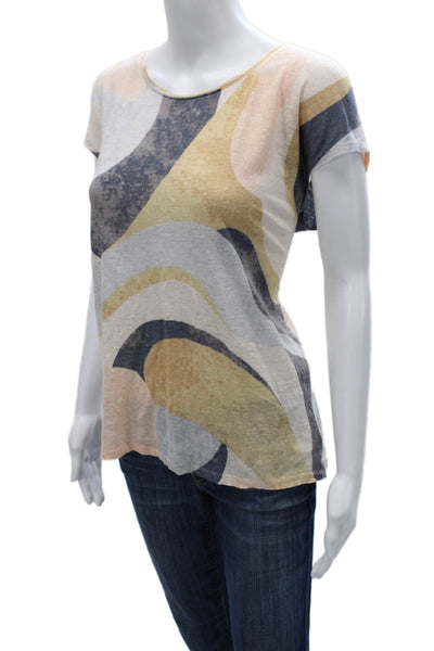 Rachel Zoe Women Linen Geometric Short Sleeve T-Shirt Multicolor Size XL