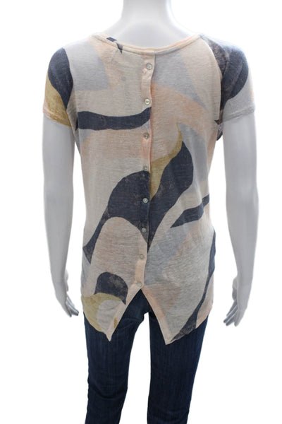 Rachel Zoe Women Linen Geometric Short Sleeve T-Shirt Multicolor Size XL