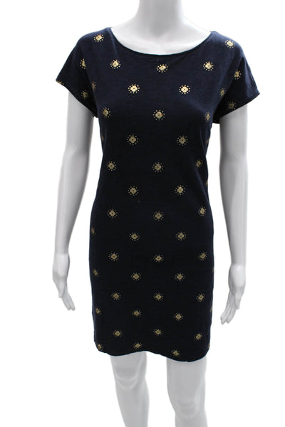 Boden Womens T-Shirt Dress Blue Cotton Boat Neck Geometric Short Sleeve Size 6
