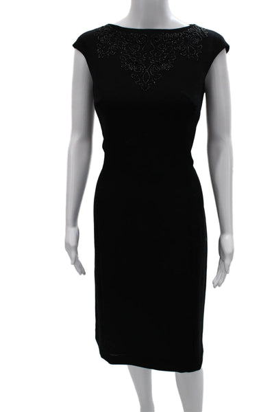 Escada Women Sheath Dress Black Wool Boat Neck Short Sleeve Knee Length Size 40