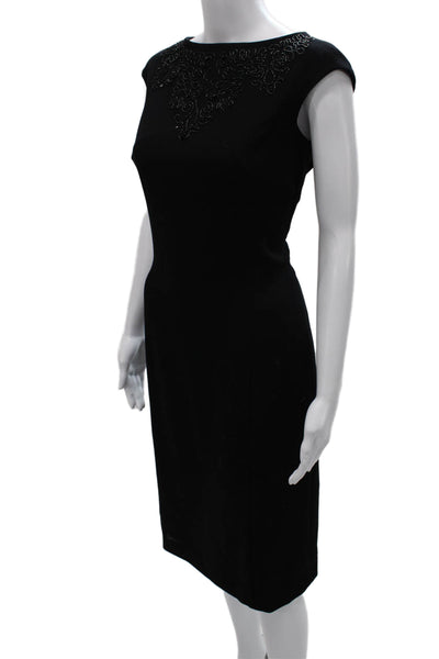 Escada Women Sheath Dress Black Wool Boat Neck Short Sleeve Knee Length Size 40