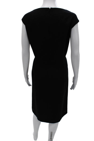Escada Women Sheath Dress Black Wool Boat Neck Short Sleeve Knee Length Size 40
