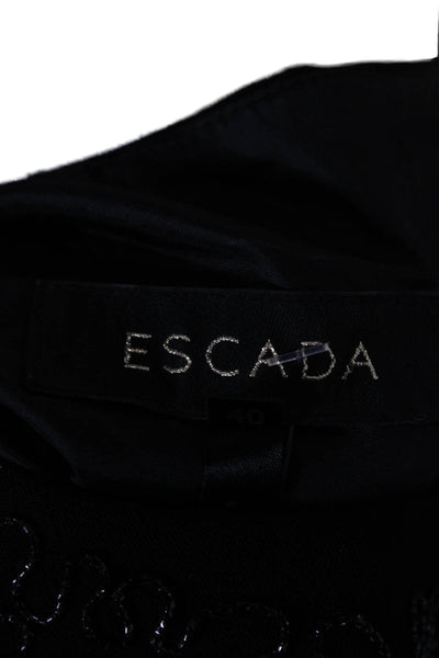 Escada Women Sheath Dress Black Wool Boat Neck Short Sleeve Knee Length Size 40