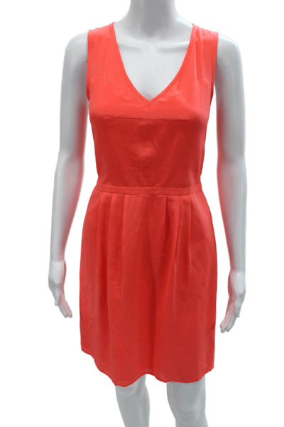 Madewell Womens Fit & Flare Silk V-Neck Sleeveless Orange Dress Size 4