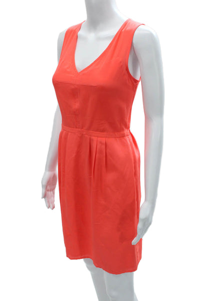 Madewell Womens Fit & Flare Silk V-Neck Sleeveless Orange Dress Size 4