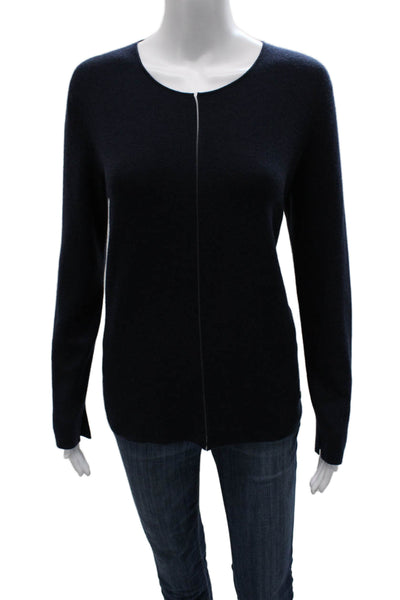 Akris Women Cardigan Cashmere Blue Round Neck Long Sleeve Size 10