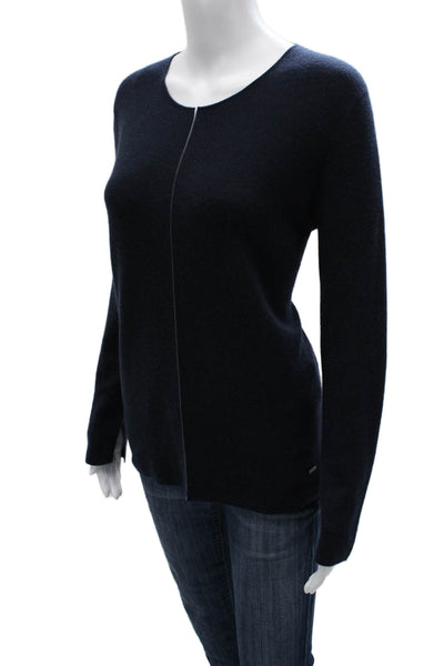 Akris Women Cardigan Cashmere Blue Round Neck Long Sleeve Size 10