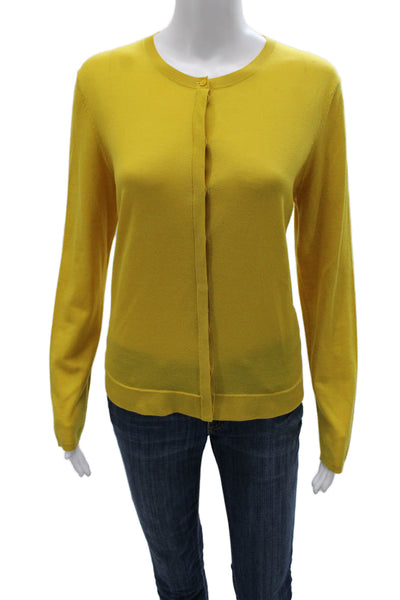 Akris Punto Womens Cardigan Yellow Wool Round Neck Long Sleeve Size 14
