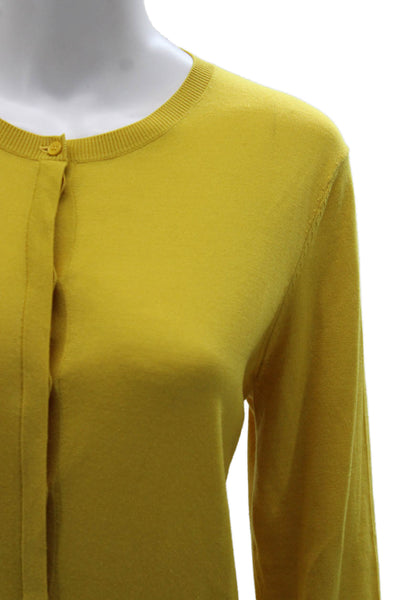 Akris Punto Womens Cardigan Yellow Wool Round Neck Long Sleeve Size 14