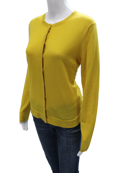 Akris Punto Womens Cardigan Yellow Wool Round Neck Long Sleeve Size 14