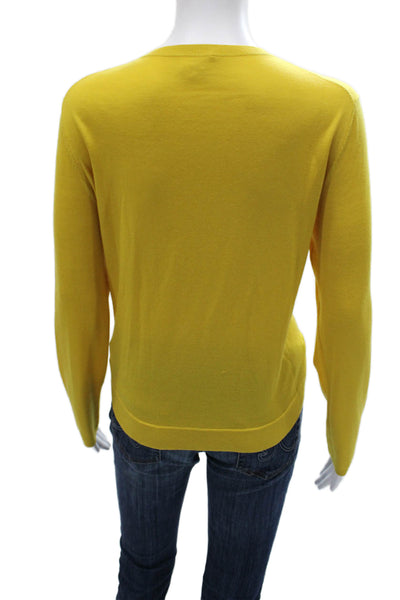Akris Punto Womens Cardigan Yellow Wool Round Neck Long Sleeve Size 14