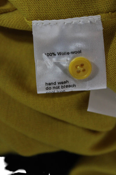 Akris Punto Womens Cardigan Yellow Wool Round Neck Long Sleeve Size 14