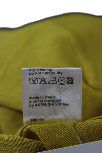 Akris Punto Womens Cardigan Yellow Wool Round Neck Long Sleeve Size 14