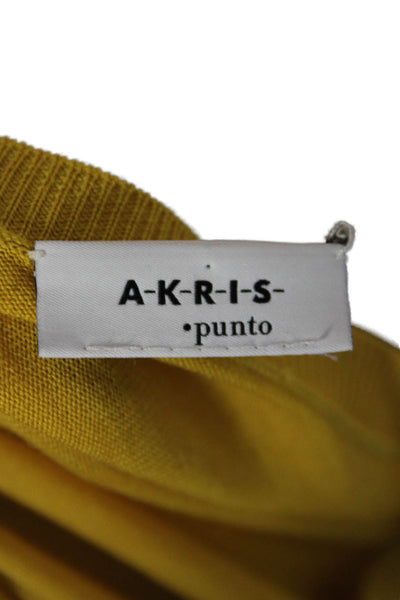Akris Punto Womens Cardigan Yellow Wool Round Neck Long Sleeve Size 14