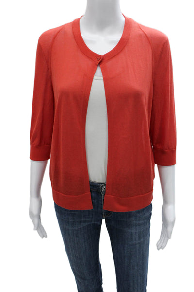 Akris Womens Silk Orange Cardigan Round Neck 3/4 Sleeve Size 14