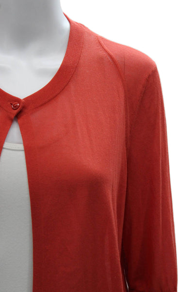 Akris Womens Silk Orange Cardigan Round Neck 3/4 Sleeve Size 14