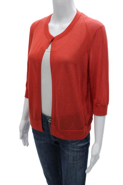Akris Womens Silk Orange Cardigan Round Neck 3/4 Sleeve Size 14
