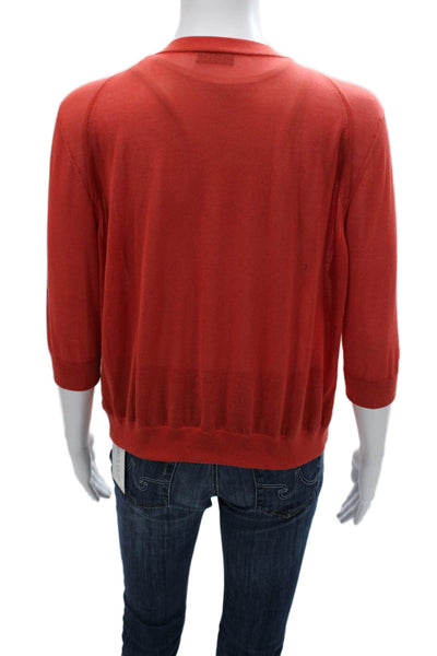 Akris Womens Silk Orange Cardigan Round Neck 3/4 Sleeve Size 14