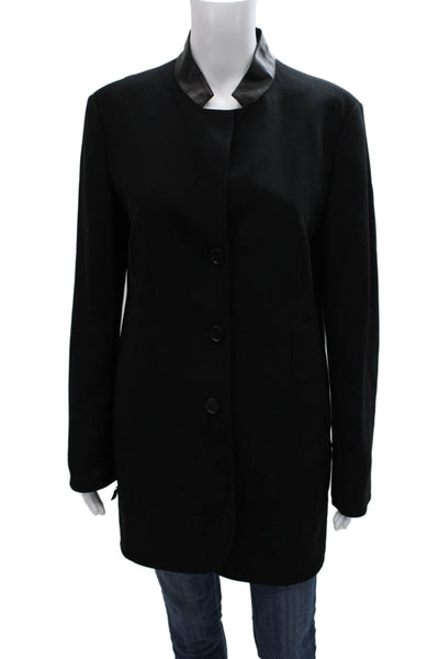 Akris Womens Black Wool Blend Overcoat Button Long Sleeve Size 10