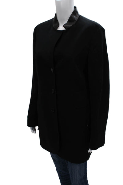 Akris Womens Black Wool Blend Overcoat Button Long Sleeve Size 10