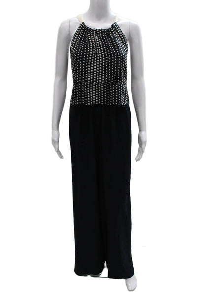 Laureate Lane Women Black Silk Polka Dot Halter Jumpsuit Sleeveless Tie Size M