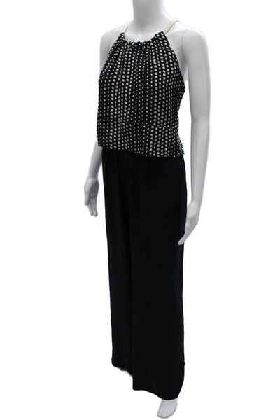 Laureate Lane Women Black Silk Polka Dot Halter Jumpsuit Sleeveless Tie Size M