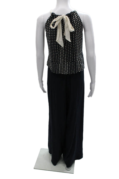 Laureate Lane Women Black Silk Polka Dot Halter Jumpsuit Sleeveless Tie Size M