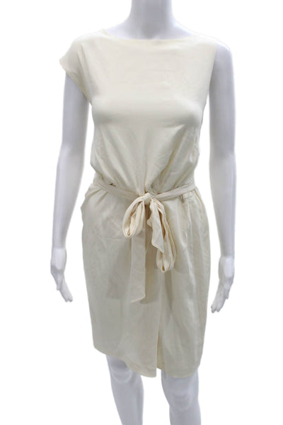 Theory Womens Ivory Silk Shift Dress Boat Neck Short Sleeve Size 12