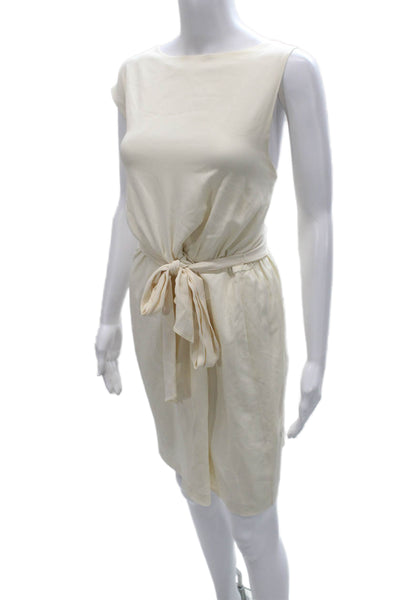 Theory Womens Ivory Silk Shift Dress Boat Neck Short Sleeve Size 12