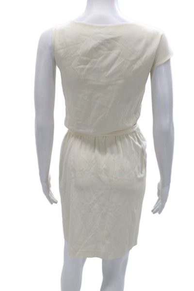 Theory Womens Ivory Silk Shift Dress Boat Neck Short Sleeve Size 12