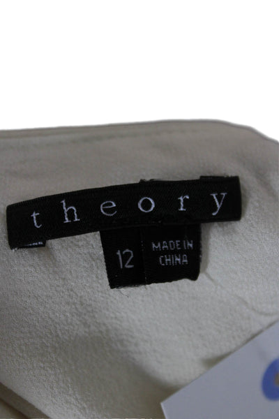 Theory Womens Ivory Silk Shift Dress Boat Neck Short Sleeve Size 12