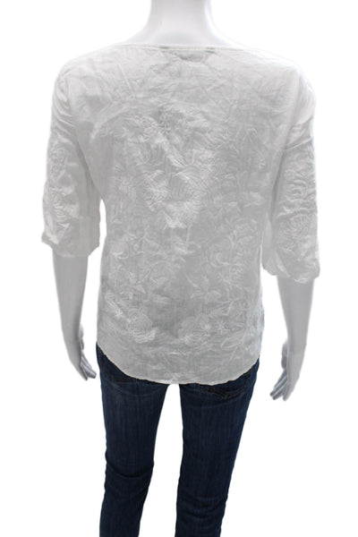 Zara Womens Basic Floral Boat Neck Polyester Blouse 3/4 Sleeve Pullover Size L
