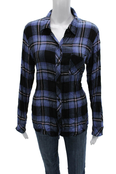 Rails Womens Collared Plaid Rayon Button-Up Long Sleeve Top Size L