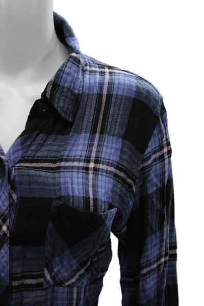 Rails Womens Collared Plaid Rayon Button-Up Long Sleeve Top Size L