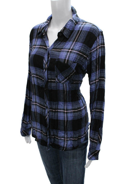 Rails Womens Collared Plaid Rayon Button-Up Long Sleeve Top Size L