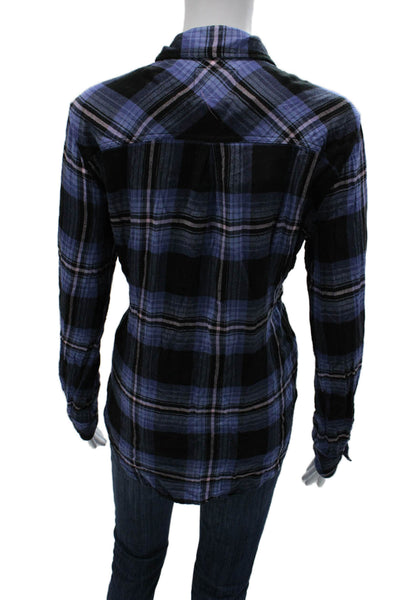 Rails Womens Collared Plaid Rayon Button-Up Long Sleeve Top Size L