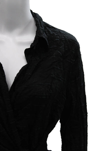 L Space Womens Tunic Collared Tie Neck Viscose 3/4 Sleeve Black Size L