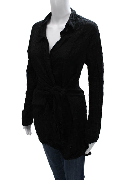 L Space Womens Tunic Collared Tie Neck Viscose 3/4 Sleeve Black Size L