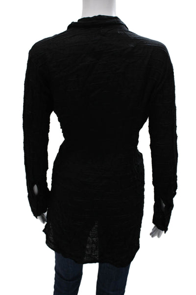 L Space Womens Tunic Collared Tie Neck Viscose 3/4 Sleeve Black Size L